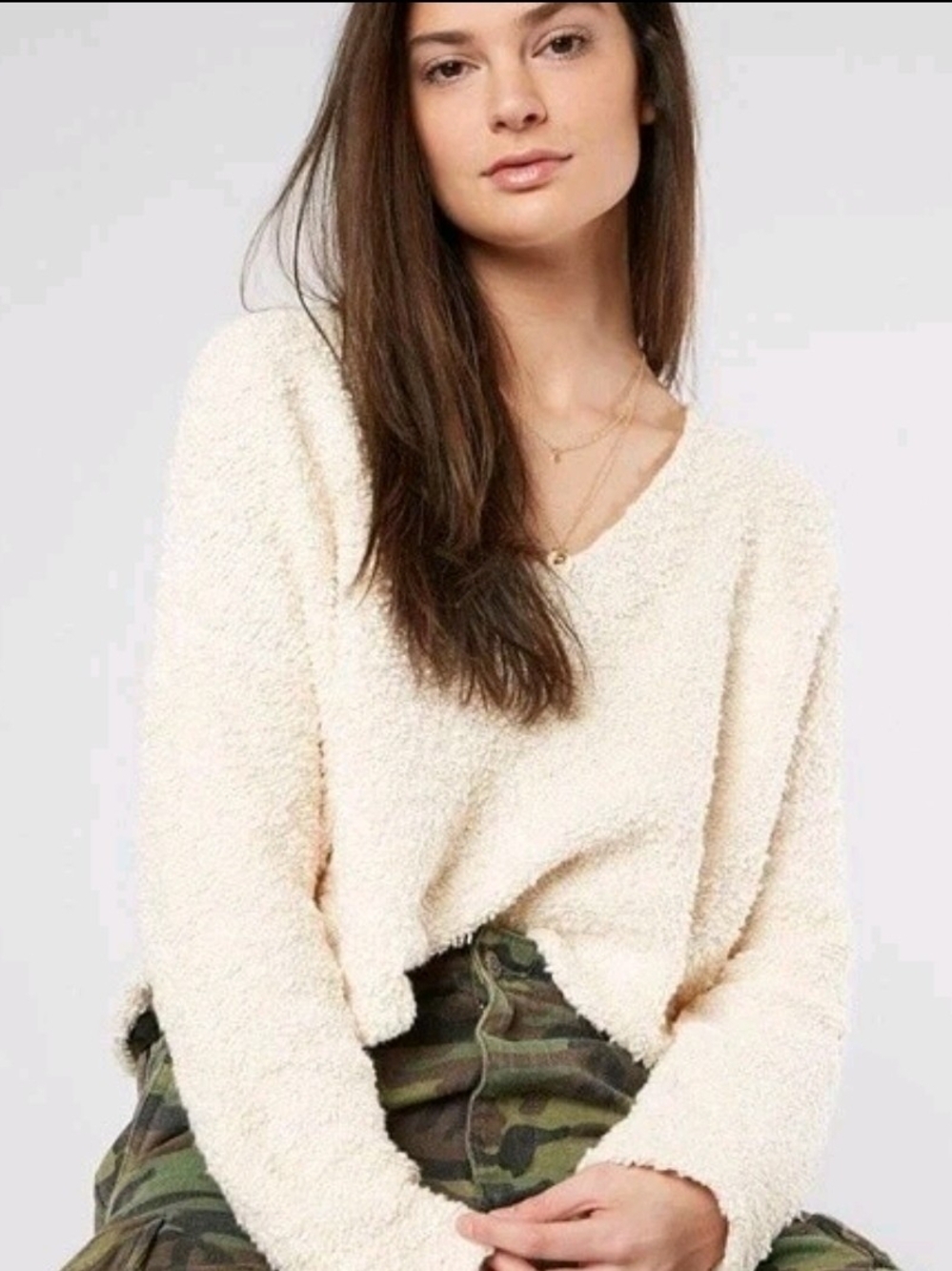 Free People Ivory Popcorn Pullover Sweater Size M - Picture 5 of 15